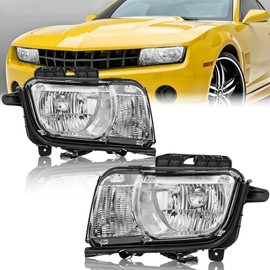 KUIPERAUTO Pair Headlights Assembly Front Lamp Compatible with 2010 2011 2012 2013 Chevy Camaro Chrome Housing/Clear Lens/Clear Reflector