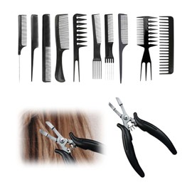 Extension Remover Pliers, Hair Extension Pliers, Professional Hair Extension Pliers, Comes with a 10-Piece Hair Comb Set, for Bonding Extensions, Dreadlocks Extension, Black