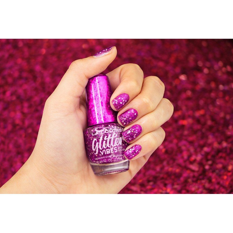 L.A. COLORS Glitter Vibes Nail Polish, Pink Bling CNL357