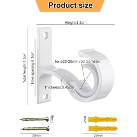 BufferABC Curtain Rod Bracket, 2 Pack Heavy Duty Curtain Rod Holders White Wall Single Curtain Rod Hooks Hanger Supports Fit for 1 to 1.2 Inch Drapes Rod