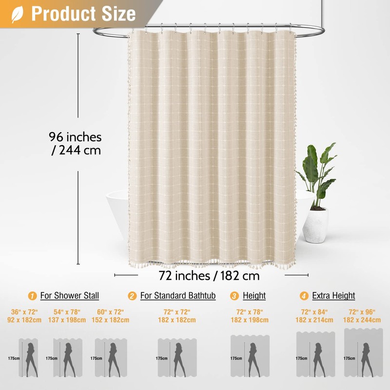 BTTN Extra Long Shower Curtain - 72x96 Inch Long Boho