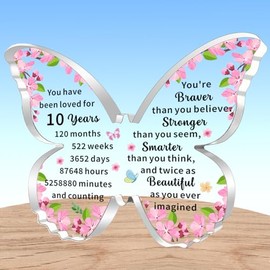 AMZQ Inspirational 10th Birthday Gifts for Girls Transparent Butterfly Shape Acrylic Birthday Present Ideas for 10 Year Old Girl