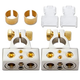 LEIGESAUDIO 0/2/4/8/10 AWG Gauge Positive & Negative Battery Terminal Clamp-Glod(Pair) (with Cover) (LGB-51)