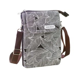 Phone Crossbody Bags for Women, Denim Cell Phone Purse Multiple Compartments Crossbody Phone Purse with Removable Strap (Black-Leaf)