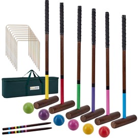SpexDarxs 28’’ Six Player Croquet Set, Croquette Kit with Premium Wooden Mallets/Colored Balls/Wickets/Stakes/Carrying Bag, Classic Family Game for Outdoor Backyard Lawn