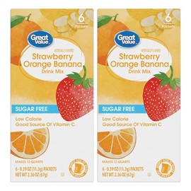 Drink Mix Bundle - 2 Pitcher Size Boxes with 6 Pitcher Packets Per Box - Low Calorie Flavorful Water Powder (2 Container Bundle, Strawberry Orange Banana)