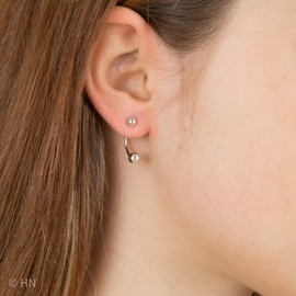 Heather Needham Sterling Silver Inside Out Half Hoop Ball Stud Earrings - 2 in 1 Stylish Stud and Half Hoop Earrings for Women and Girls - Size 20mm, 4mm & 5mm Ball - Elegant Gift Boxed