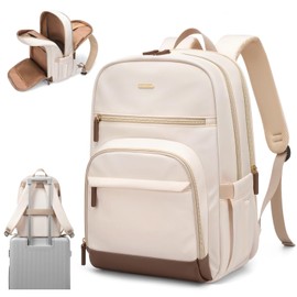 TENSTAR Laptop Backpack for Women, Computer Backpack Fit 16 Inch Notebook, Large Capacity Backpack Women Casual Daypack for Travel, Beige