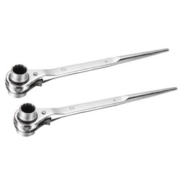 uxcell 19 x 24mm 12-Point Scaffold Podger Ratchet Spanner Ratcheting Socket Wrench Tool (Silver Tone) 2pcs
