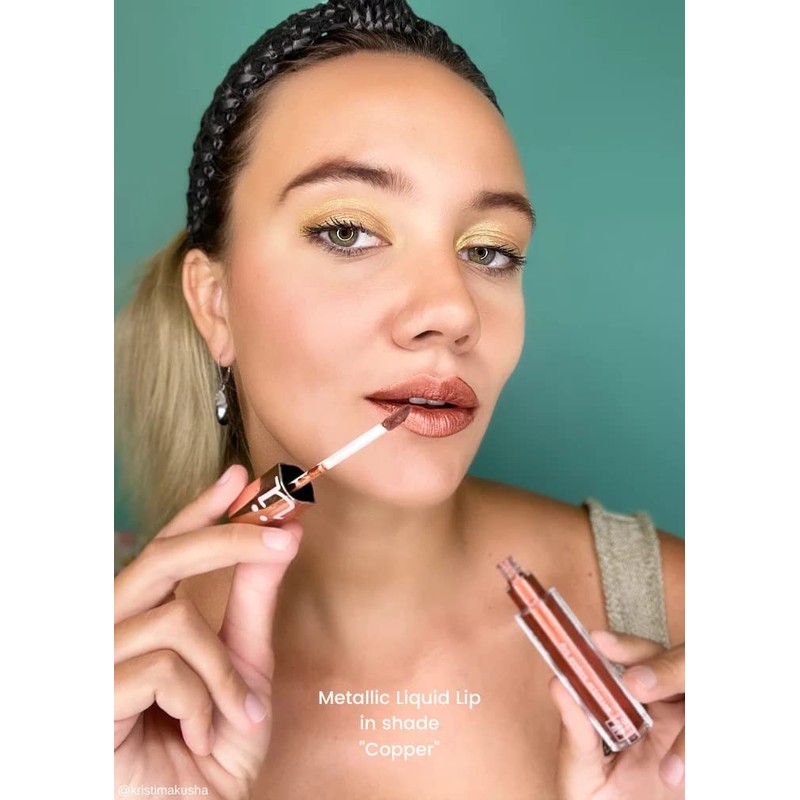 M2U NYC Lipstick, Long Lasting, Liquid, Metallic Finish, Red Purple-Wild