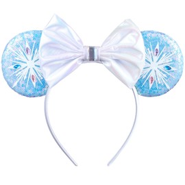 Opzzqz - Diademas para orejas de mouse para mujer, diadema con lazo dorado para niñas y adultos, decoraciones de fiesta de cumpleaños para Halloween, Navidad (Elsa01A)