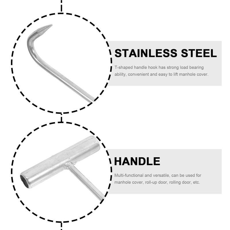 TOPPERFUN Manhole Cover Hook, 11.79in Stainless Steel Hay T-Hook Roller