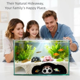 Ulyunist 4-Piece Aquarium Fish Tank Cave Set - 1 Large 7.1" Tunnel + 3 Small 2.45" Hideouts | Safe Plastic Decor | Fish & Shrimp Viewing Tunnel for Corydora Catfish, Kuhli Loach(Black)