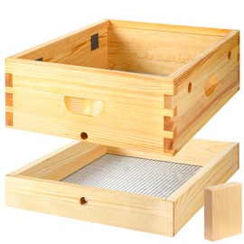 Thyle 1 Pcs Beehive Candy Board 1 Pcs Bee Hives Boxes 10 Frame with Beeswax Coated Bee Hive Winter Quilt Box Overwintering Beehive Moisture Quilt Box Bee Candy Board for Winter Beekeeping Equipment