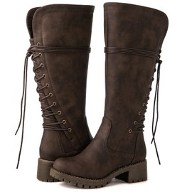 GLOBALWIN Women’s Brown Lace Up Back Boots Knee High Boots Fashion Boots For Women 6.5M