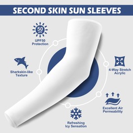 Aprilswan Arm Sleeves, UV Sun Protection Compression Cooling for Men/Women White