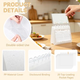 ATCYMI Recipe Holder Organizer Binder with 20 Double-sided Plastic Sleeves Recipe Card Storage Book 6 Inch Standing Flip Discbound Cookbook Binder for Kitchen Photo Index Card Keeper Album