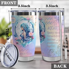LLKJHGE Aquarius Gifts for Women Girls,12 Zodiac Constellation Tumbler,20 oz Stainless Steel Insulated Tumblers with Lid,Birthday Christmas Gifts for Daughter Sisters (Aquarius)
