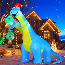 COMIN 10FT Christmas Inflatables Outdoor Decorations, Blow Up Dinosaur Eat Christmas Tree Shake Dinosaur with Built-in LEDs for Christmas Indoor Outdoor Yard Lawn Garden Decorations