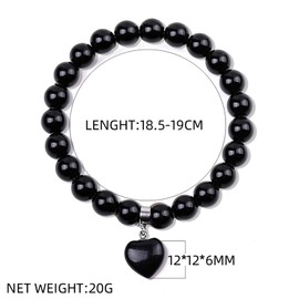 HLMYER Heart Bracelets for Women,Black Bead Bracelet for Women Men,Black Onyx Crystal Bracelet,Black Bracelets for Women Mum Girlfriend Birthday Valentines Christmas Bracelet Jewellery Gifts
