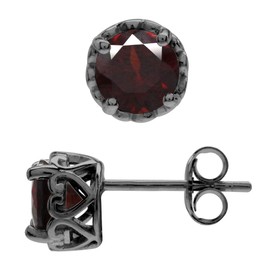 Silvershake 6mm Round Natural Garnet Black Rhodium Plated 925 Sterling Silver Victorian Style Stud Post Earrings