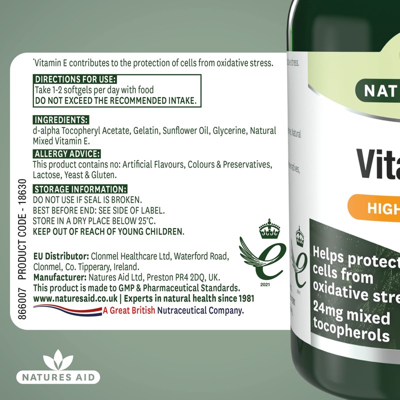 Natures Aid Vitamin E 400iu – Supports Skin, Heart &