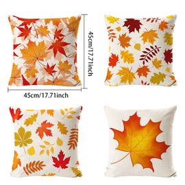 Autumn Cushion Cover, Pack of 4, Maple Leaf Cushion Cover, 45 x 45 cm, Decorative Cushion Cover, Thanksgiving, Autumn Linen Cushion Covers, Decorative Cushion, Autumn Cushion Pumpkin for Sofa, Couch,