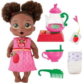 Baby Alive Bubbly Tea Party Berry Boo 11" Black Hair Doll & Teapot Accessories