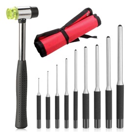 9-Piece Pin Punch Set, 1/16 Inch-5/16 Inch 40CR-V Steel Punch Tool Pin Punch Set with Carry Bag and Hammer for Watch Repair Leather Jewellery Crafts