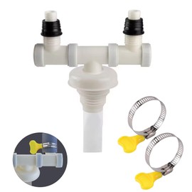 Washing Machine Drain Double Connection, Washing Machine Drain Adapter, with Double Drain Fitting, Connection for Washing Machine, Dryer or Dishwasher with 2 Hose Clamps, White