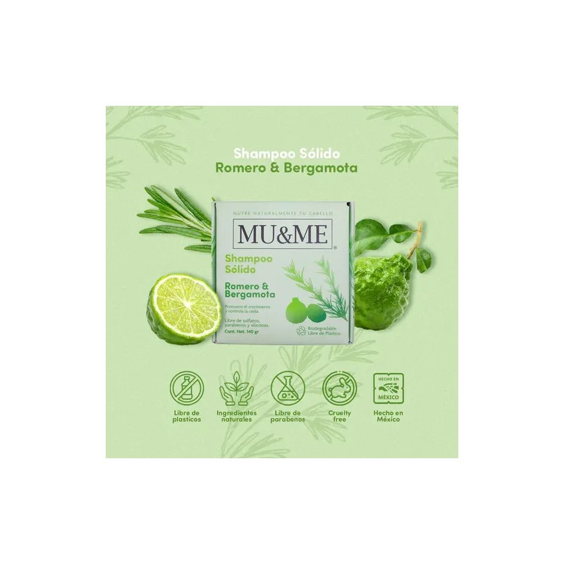 Shampoo Solido Mu&me Romero & Bergamota Crecimiento 140gr