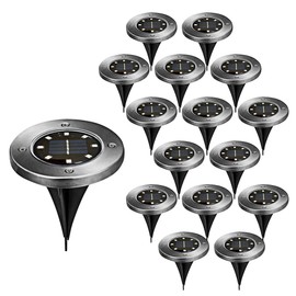 Cepewa Solar Path Lights Set of 16 with Ground Spike Garden Light Stainless Steel with 8 LEDs Diameter 12 cm (1 x Set of 16 Path Lights 8 LEDs)