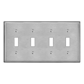 BESTTEN 4 Gang Toggle Switch Metal Wall Plate with Ｗhite or Clear Plastic Film, Industrial Grade Stainless Steel Material, Brushed Finish Stainless Steel Light Switch Cover, Standard Size, Silver