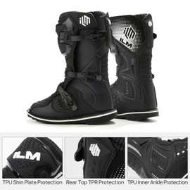 ILM Youth Kids Motorcycle Boots for Boys Girls Waterproof ATV Motorcross Dirt Blike Riding Biker Boots Model-MX3J (Black, 5)