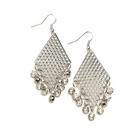Lattice and Stone Drop Earrings - Silver