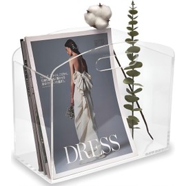 Meicloud Magazine Rack - Clear Acrylic Magazine Holder, Acrylic Newspaper Stand Organizer with handles, Modern Lucite Magazine Basket Box for Bathroom, Bedroom, Living Room and Office Display