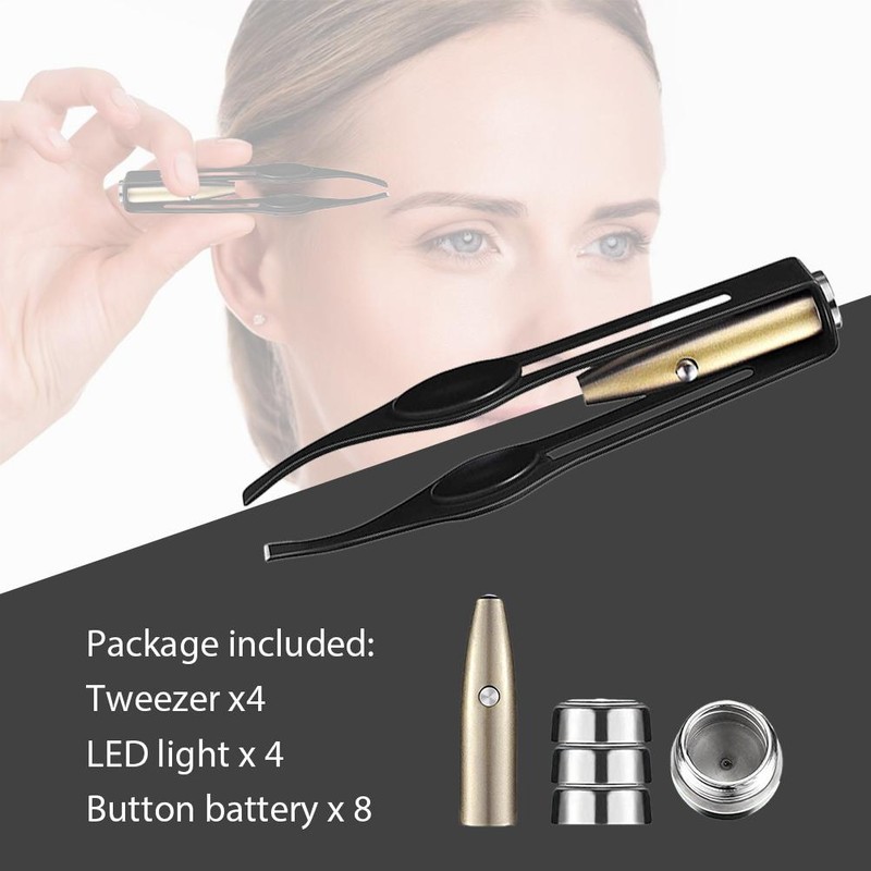 4 Pcs LED Tweezers Stainless Steel Tweezers with LED Light