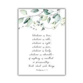 Philippians 4 8 Wall Art Botanical Prints Christian Gifts for Home Scripture Bible Verse UNFRAMED A4, Crafty Cow Design