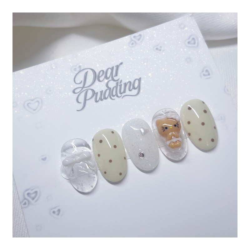 [Handmade nail tip] Tanning polka dot nail tip - Long