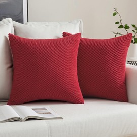MIULEE Corduroy Cushion Cover Fabric Granule Throw Pillow Case Square Solid Home for Sofa Chair Couch Bedroom Decorative Pillowcases with Invisible Zipper 2 Pieces Red 40x40cm 16x16 Inch