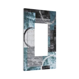 1 Gang Single GFCI/Decorator Rocker Outlet Light Switch Wall Plate Cover Contemporary Modern Abstract Grey Navy Blue Turquoise Teal Circles Geometric Decorative One Device Electrical Faceplate Dimmer