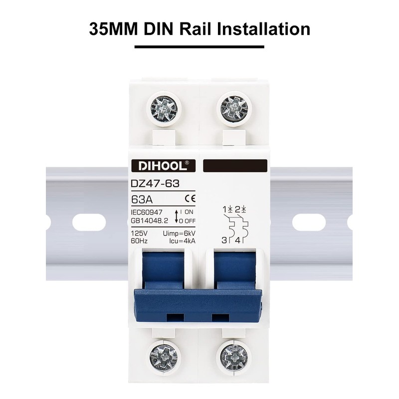 DIHOOL AC Miniature Circuit Breaker,2 Pole 63 Amp 110V Low