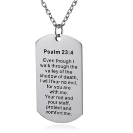 FAYERXL Scripture Verse Dog Tag Necklace Christian Bible Confirmation Gift Ideas Religiou Prayer Pendant (Psalm 23:4)