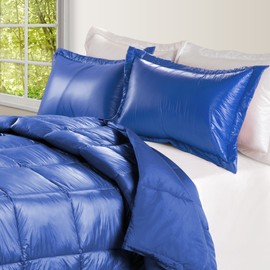 PUFF UltrPUFF High Loft Down Indoor/Outdoor Water Resistant Comforter with Extra Strong Nylon Cover, Twin, Electric Blue