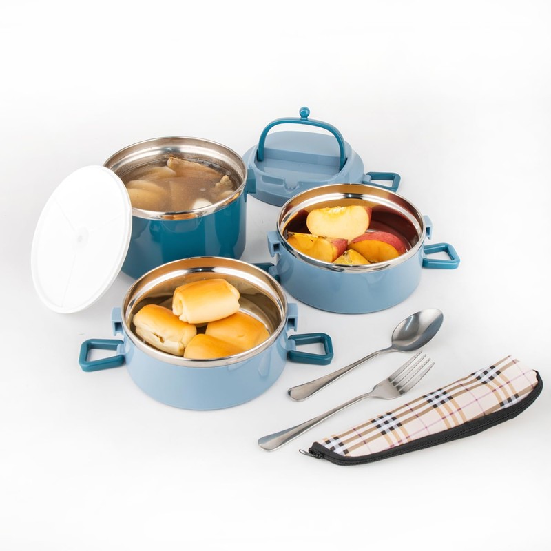 SANQIAHOME 3 Tier Stackable Stainless Steel Lunch Box Sealed(blue, 3