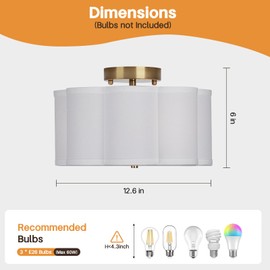 Vexagyle Modern Flush Mount Ceiling Light,3-Light Nursery Light Fixture with Petal-Type White Fabric Shade,12.6 Farmhouse Drum Ceiling Light Fixture for Bedroom Living Room Kitchen Hallway…