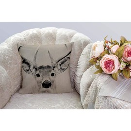 HGOD DESIGNS 18 X 18 Inch Cotton Linen Decorative Throw Pillow Cover Cushion Case, Deer Elk Grey