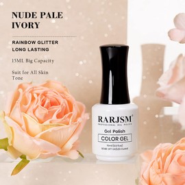RARJSM Gel Nail Polish Nude Glitter Pale Ivory Sparkle Holographic Rainbow Chunky Red Shimmery Iridescent Jelly Nude Skin Tone Gel Polish Single Bottle Soak off UV LED Cured for Home Salon 15ML