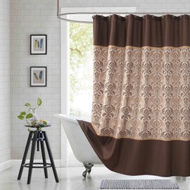 BESTRIPES Extra Long Fabric Shower Curtain, Soft & Lightweight Brown Damask Print Shower Curtains for Bathroom, 72" W x 84" H