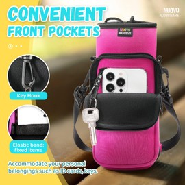 Nuovoware Water Bottle Carrier Bag, 25oz/32oz Bottle Pouch Holder, Adjustable Shoulder Hand Strap 2 Pocket Sling Neoprene Sleeve Sports Water Bottle Bag for Men Women Hiking Travelling Camp, Magenta